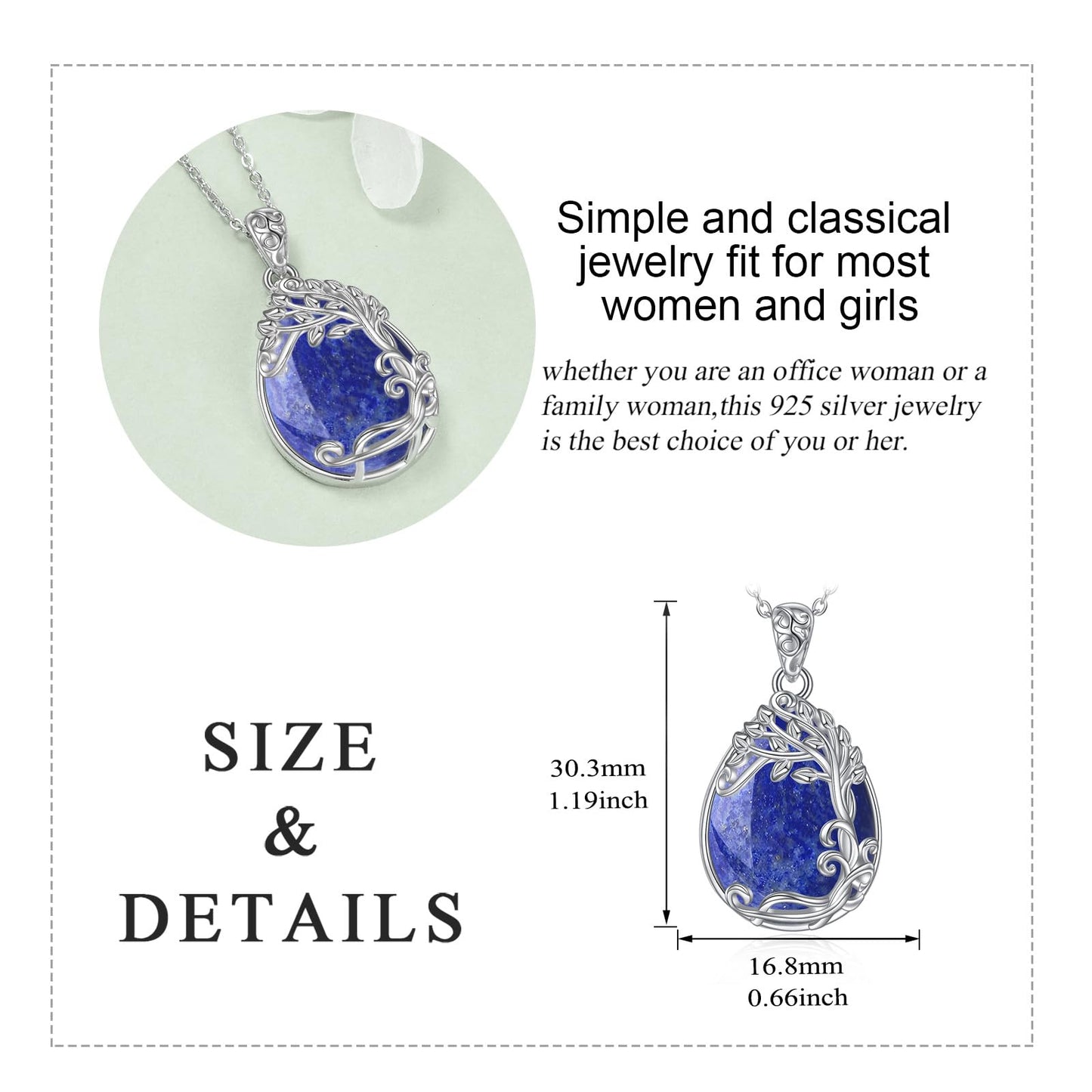 YAFEINI Lapis Lazuli Necklace 925 Sterling Silver Tree of Life Pendant Necklace Gift Jewelry for Women (GG-Tree of Life Lapis Lazuli)