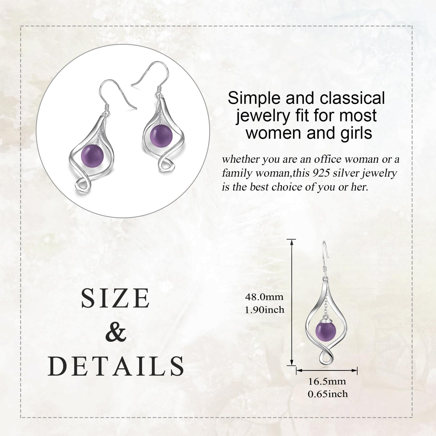 Amethyst Earrings for Women Sterling Silver Twist Amethyst Ball Dangle Earrings Purple Earrings Jewelry Gifts for Women