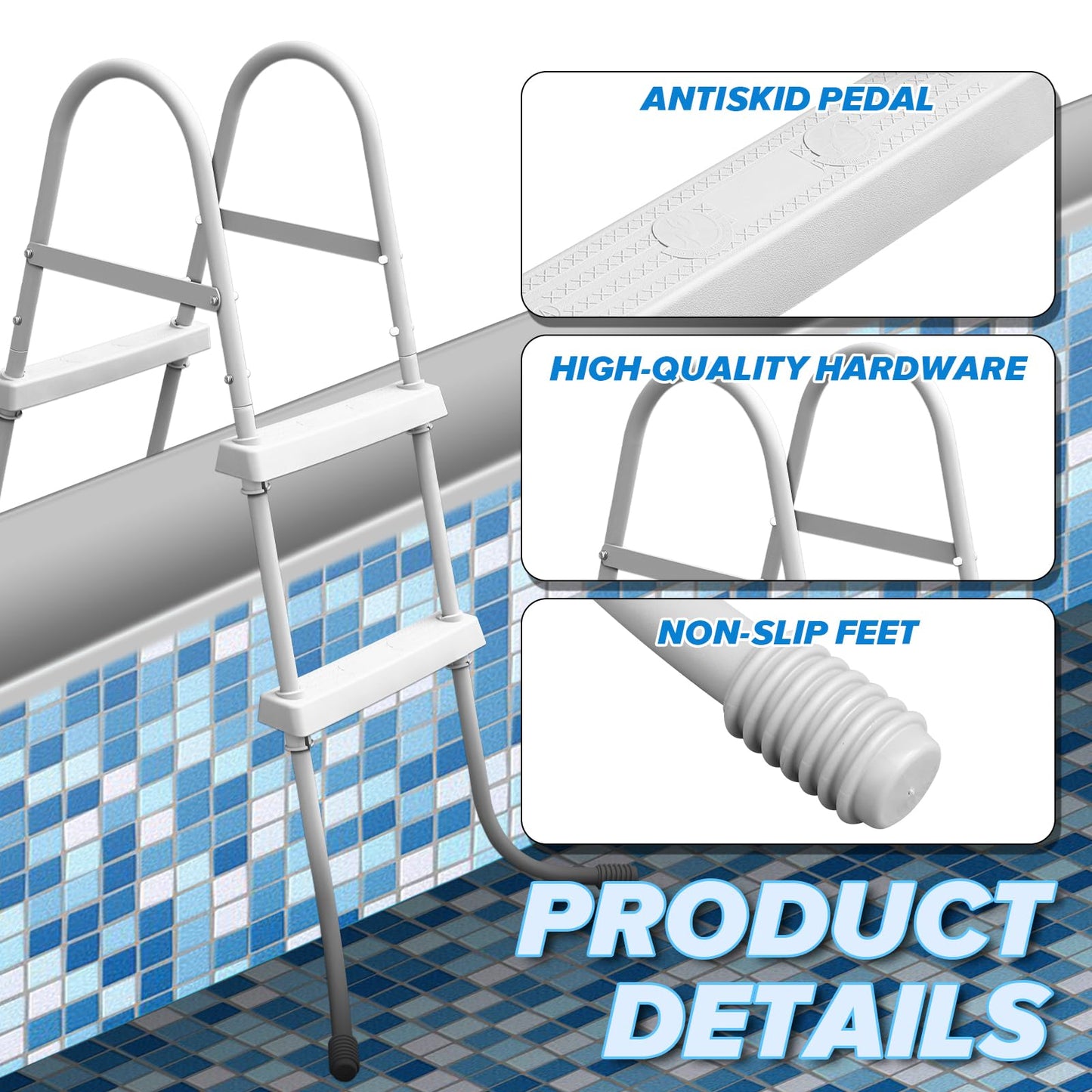 Above Ground Pool Ladder, 34'' Pool Ladder, Swimming Pool Ladder,2-Step Frame Ladder, Suitable for Pools up to 34 inches deep Above Ground, Anti-Slip Feet & Steps
