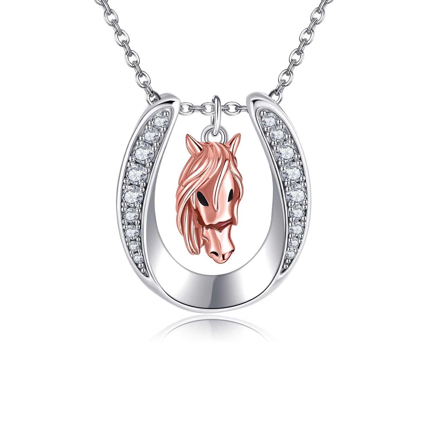 YAFEINI Horseshoe Horse Necklace S925 Sterling Silver Lucky Horseshoe Pendant Necklace Horse Jewelry Gifts for Women Mom Wife