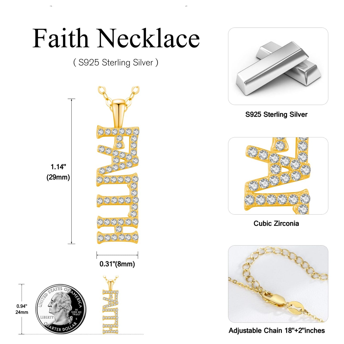 Dreamboat Faith Necklace for Women Sterling Silver 18K Gold Plated Christian Necklace Pendant Confirmation Faith Gifts for Women Religious Jewelry