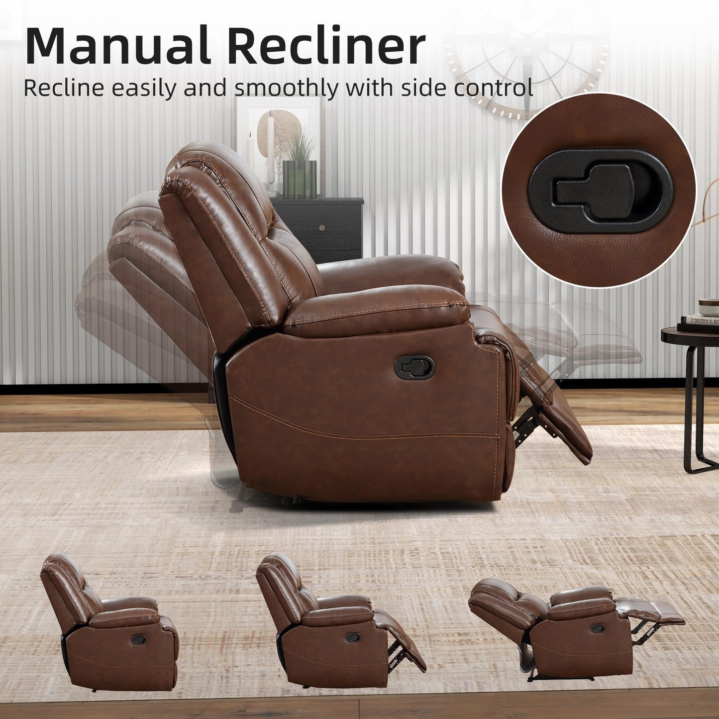 EBELLO Genuine Leather Recliner Manual 3 Seat Sofa Couch for Living Room, 3 Seater Reclining Sofa Chair with Headrest and Armrest, Modern Durable Home Furniture for Meeting Room, Vintage Brown