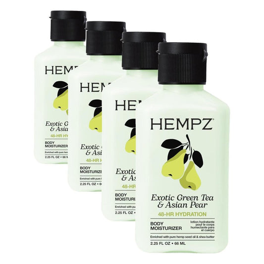 Hempz Exotic Natural Herbal Body Moisturizer with Pure Hemp Seed Oil, Green Tea and Asian Pear, 2.25 Fluid Ounce - Pure, Nourishing Vegan Skin Lotion for Dryness and Flaking with Acai and (Pack of 4)