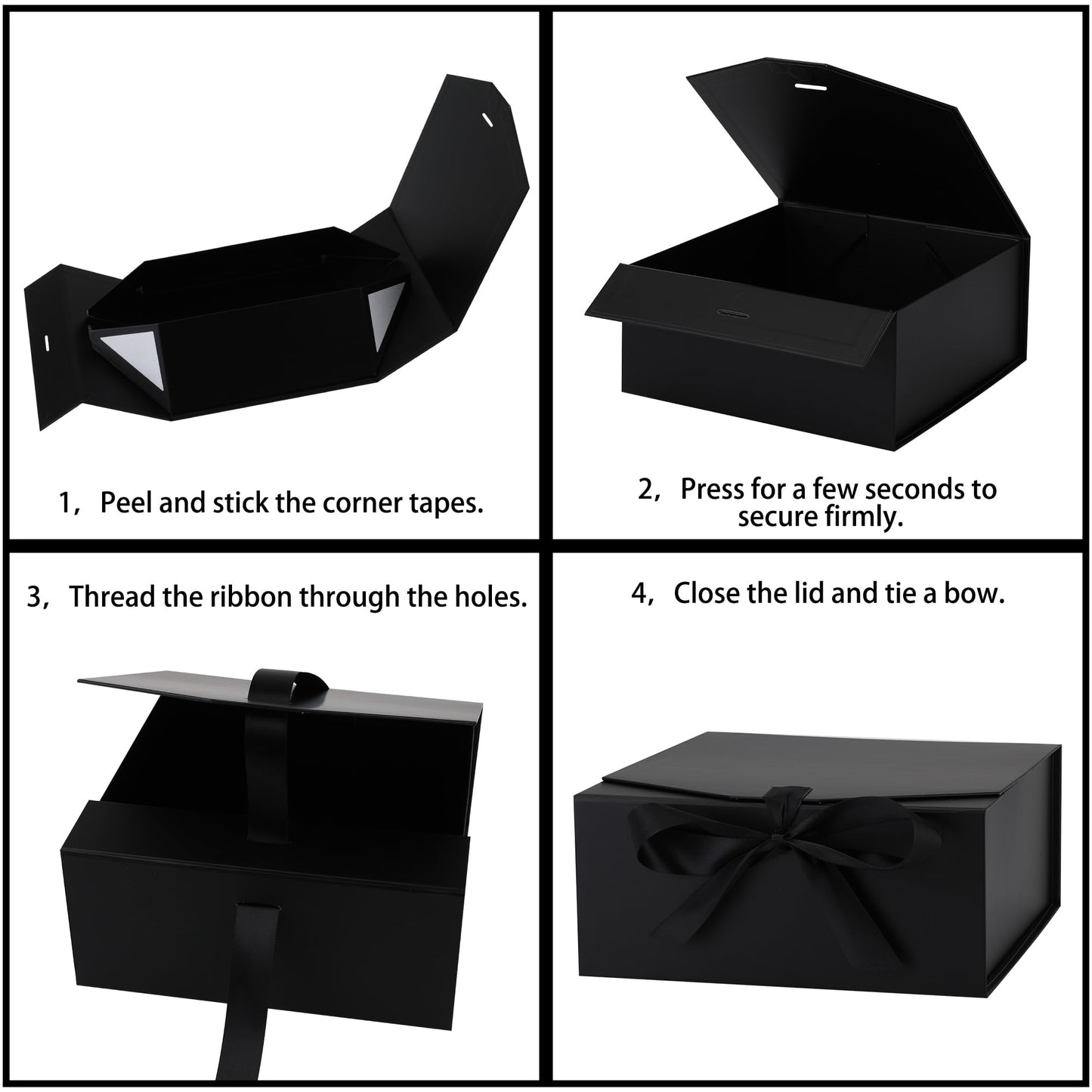 OEMVALATY 6-Pack Gift Boxes,9x9x4 Inch Magnetic Gift Boxes with Lids for Presents,Black with Ribbon, Bridesmaid Proposal Box for Wedding, Storage, Birthday