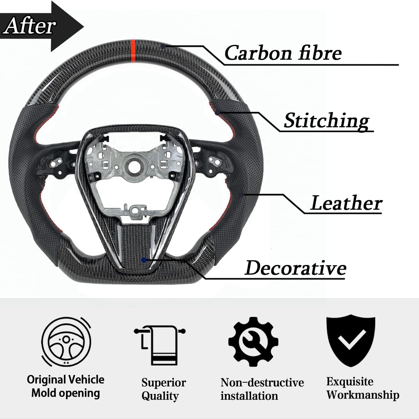 Automotive Carbon Fiber Steering Wheel For Toyota Camry SE XSE XLE 2018 2019 2020 2021 2022 2023 Carbon Fiber Leather Steering Wheel