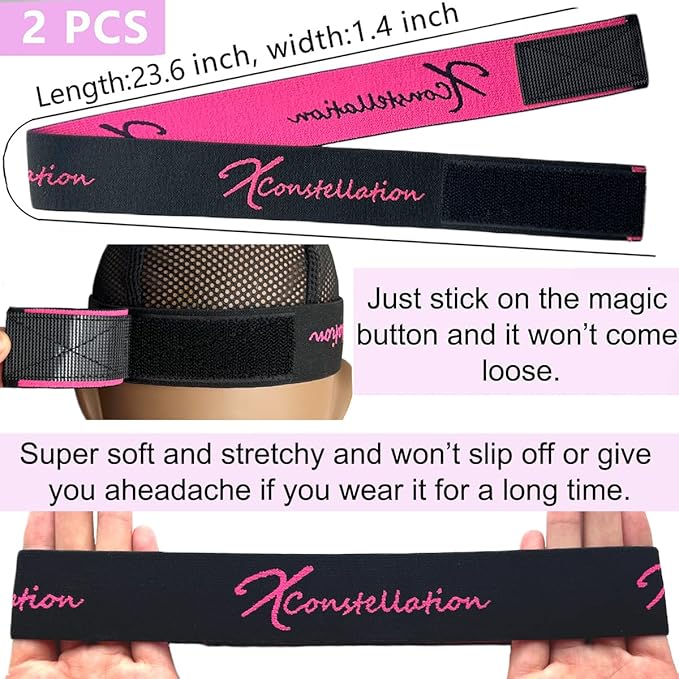 Elastic Wig Bands for Edges, Baby Hair, Keeping Wigs in Place, and Sewing Edges - 2 PCS, BlackPink