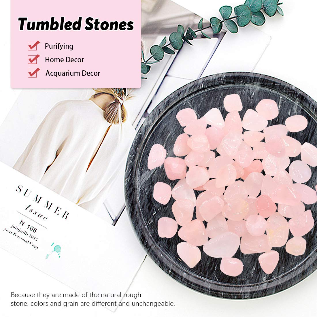 Hilitchi 1lb Bulk Large Natural Tumbled Polished Brazilian Stones Gemstone Healing Crystals Quartz for Wicca, Reiki, and Energy Crystal Healing (Rose Quartz about 1lb/450g/16oz/bag)
