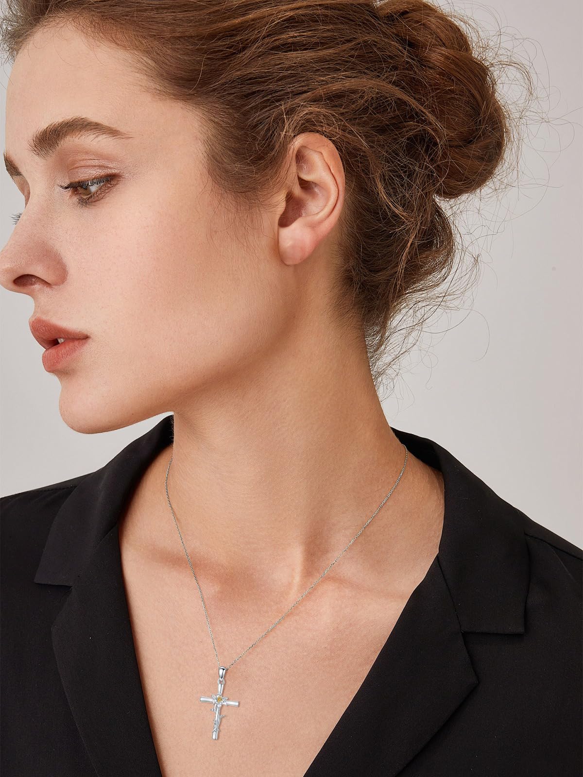 Cargari Lily Cross Necklace for Women Sterling Silver Lily Pendant Floral Necklace Jewelry Birth Flower Gifts for Women