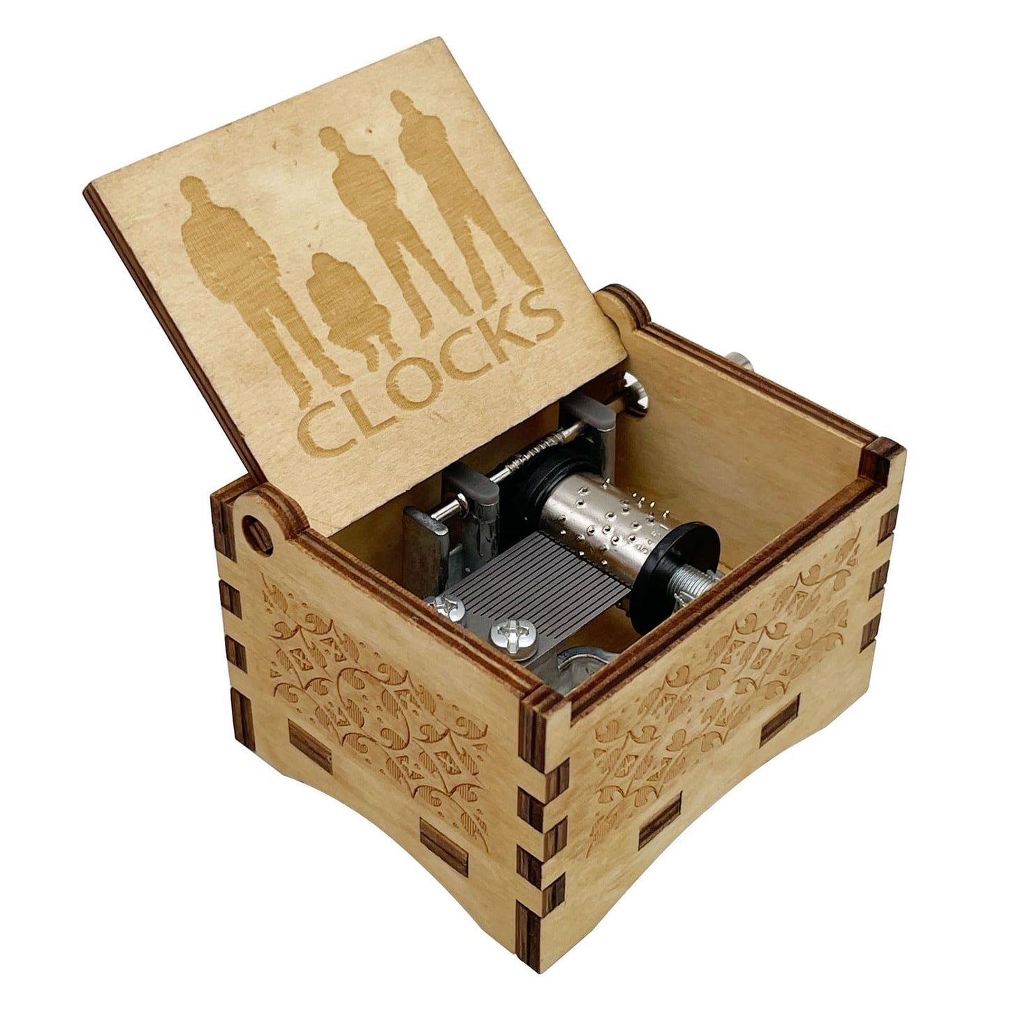 STARRUM Vintage Wooden Clocks Music Box Hands Crank Laser Design Musical Box for Men Women Birthday Christmas gifts (Clocks)