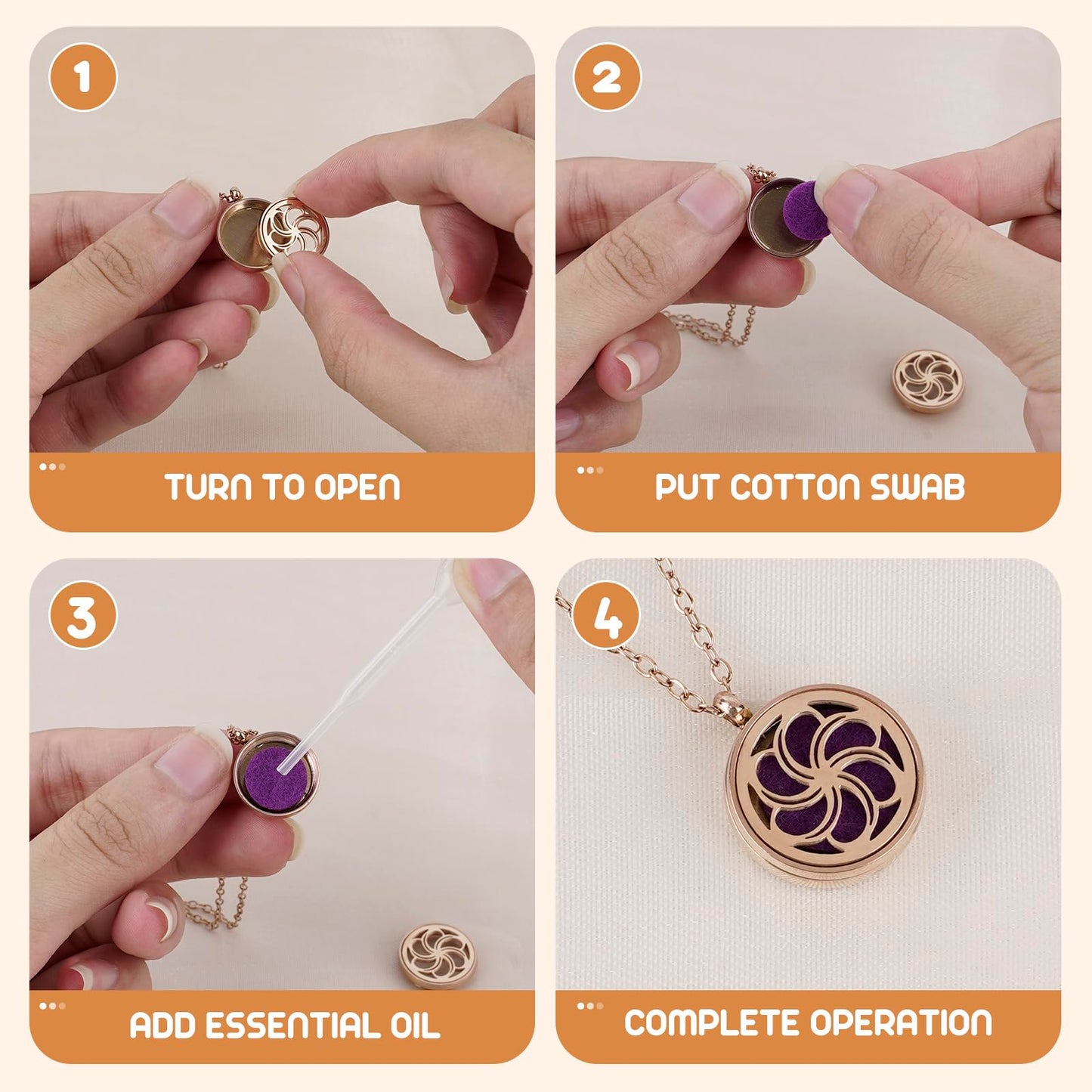 Biiange Aromatherapy Essential Oil Diffuser Necklace, Essential Oil Necklace, Essential Oil Diffuser Necklace for Women, with 8 Refill Pads and 20 Inch Adjustable Chain, for Women, Girls (Bauhinia)