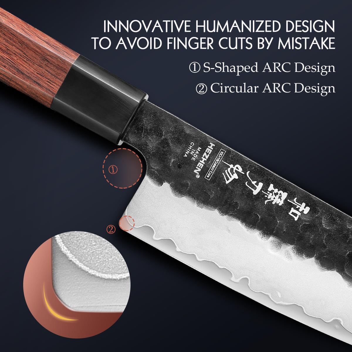 HEZHEN Kitchen Knife Set 4PCS, Clad Steel Chef Knife Nakiri Forged Steel Santoku, Wooden Octagonal Handle