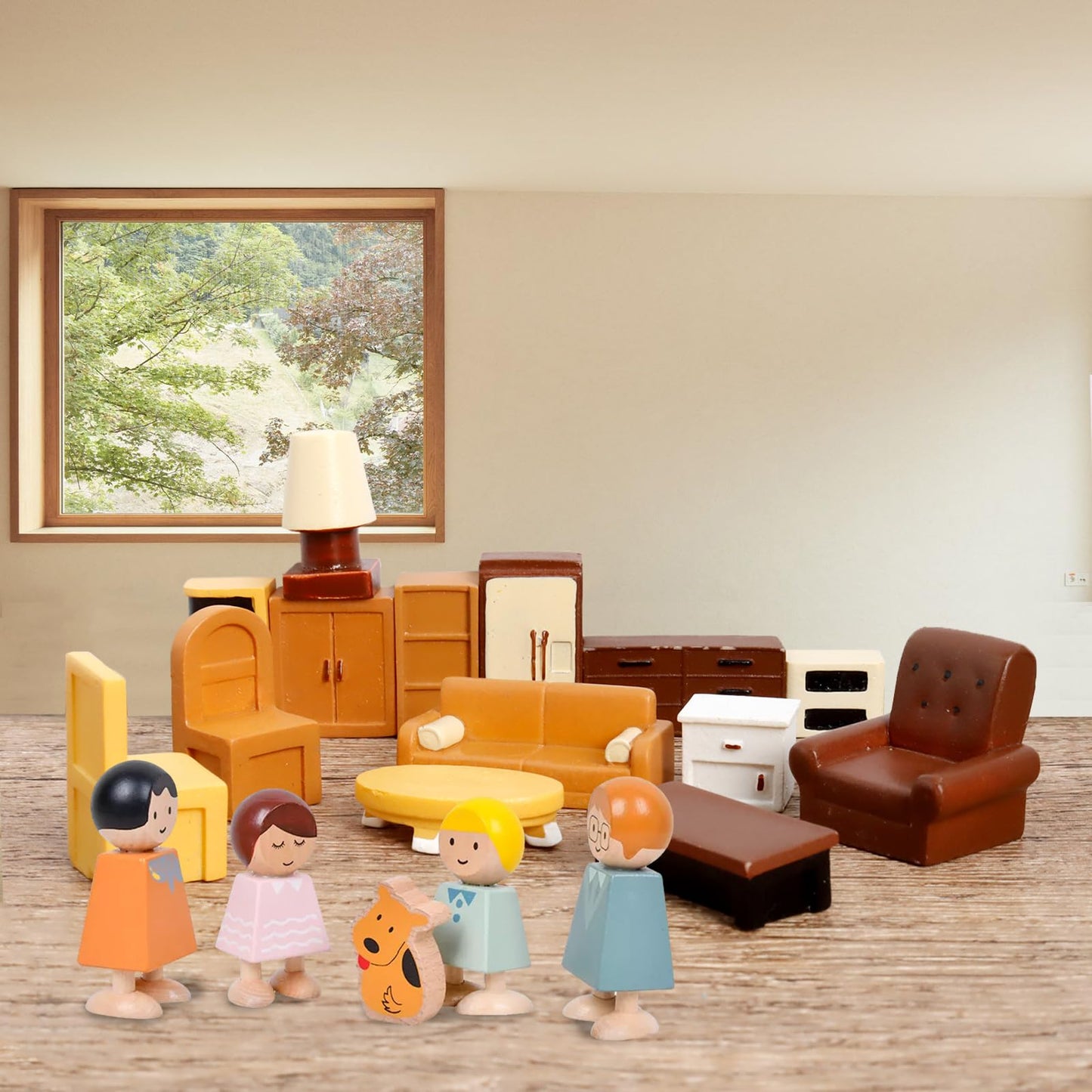 Hiawbon 31PCS Miniature Furniture Set, 1：48 Scale Resin Miniature Accessories and Furniture, Kitchen Bathroom and Living Room Set, Miniature Furniture Kit for Fairy Garden Home Decor