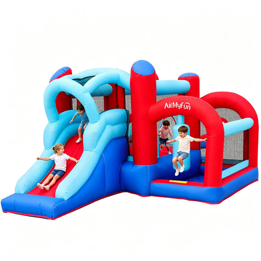 AirMyFun Inflatable Bounce House, Bouncy House with Slide,Indoor Outdoor Bounce House with Ball Pit,Basketball Hoop,Target Balls and Boxing,Inflatable Bouncer for Party