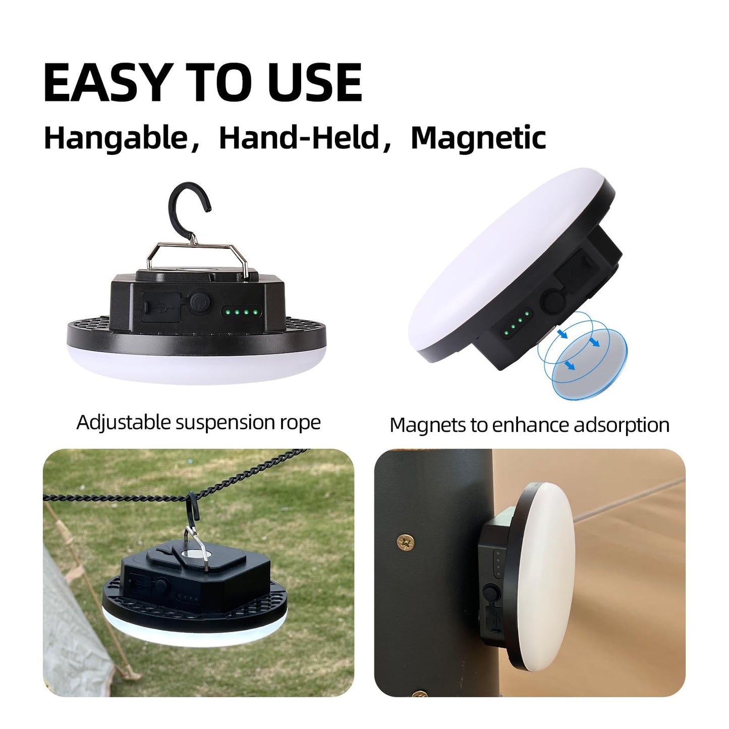 10000mAh Rechargeable Tent Light 3 Lighting Modes, 4000LM LED Portable Camping Lantern, IPX5 Waterproof, 30W Hanging Tent Light with Magnet, for Emergency & Gift