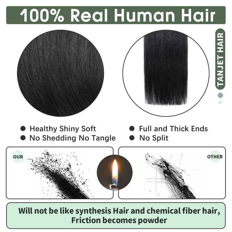 TANJET Tape-in Extensions - Darkest Brown Seamless Silky Soft Human Hair - Real Hair Tape-in Brown - 2 18 Inch 20pcs 50g/Pack