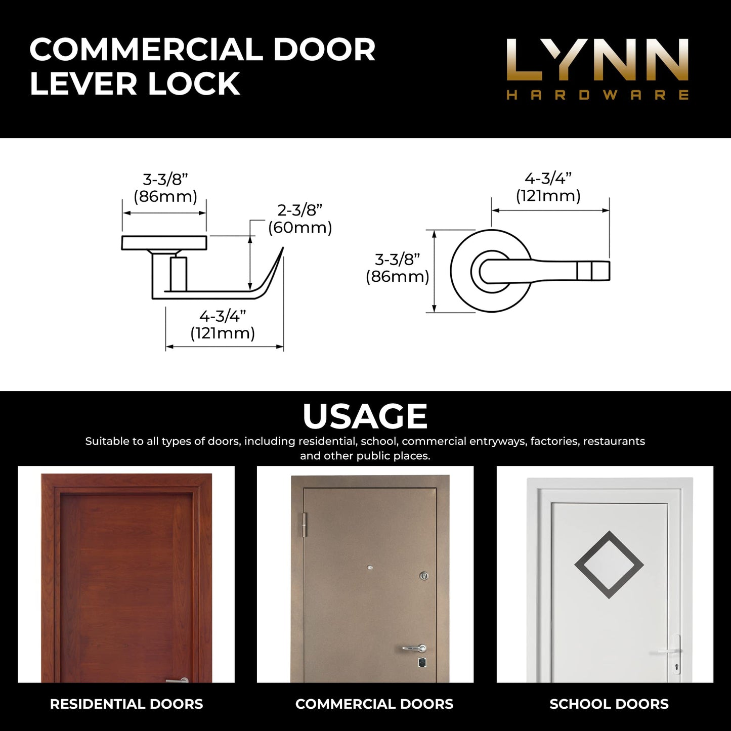LYNN HARDWARE - Classroom - Commercial Door Lock - Heavy-Duty Designer Handles for Doors - Durable Grade 2 Indoor Locks for Doors - Cylindrical Door Handle Lock - ADA Compliant - Satin Chrome