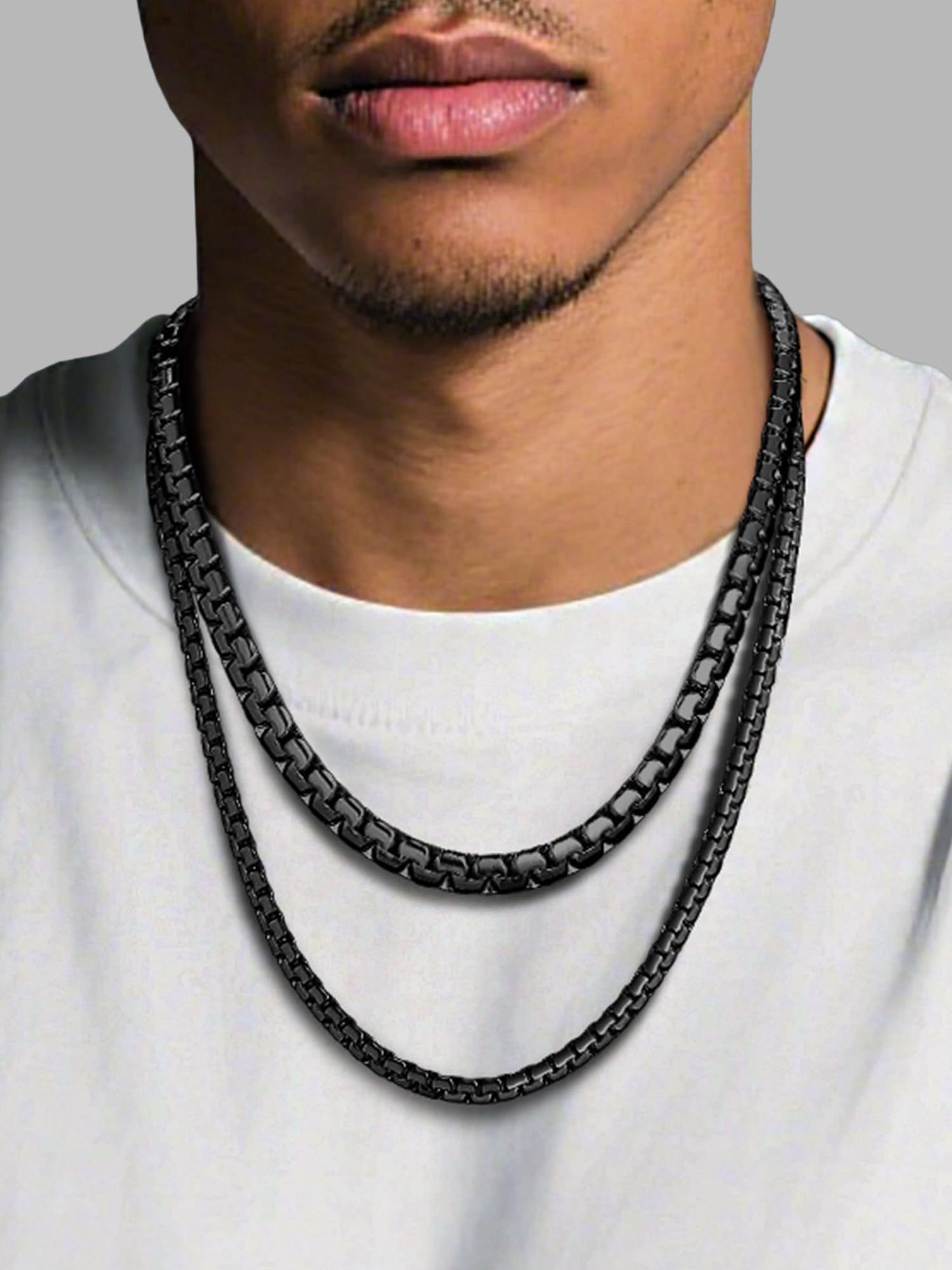 PROSTEEL Black Chain Stainless Steel Necklace Anti-Discoloration 8mm Chunky Flat Box Necklace for Mens Jewelry
