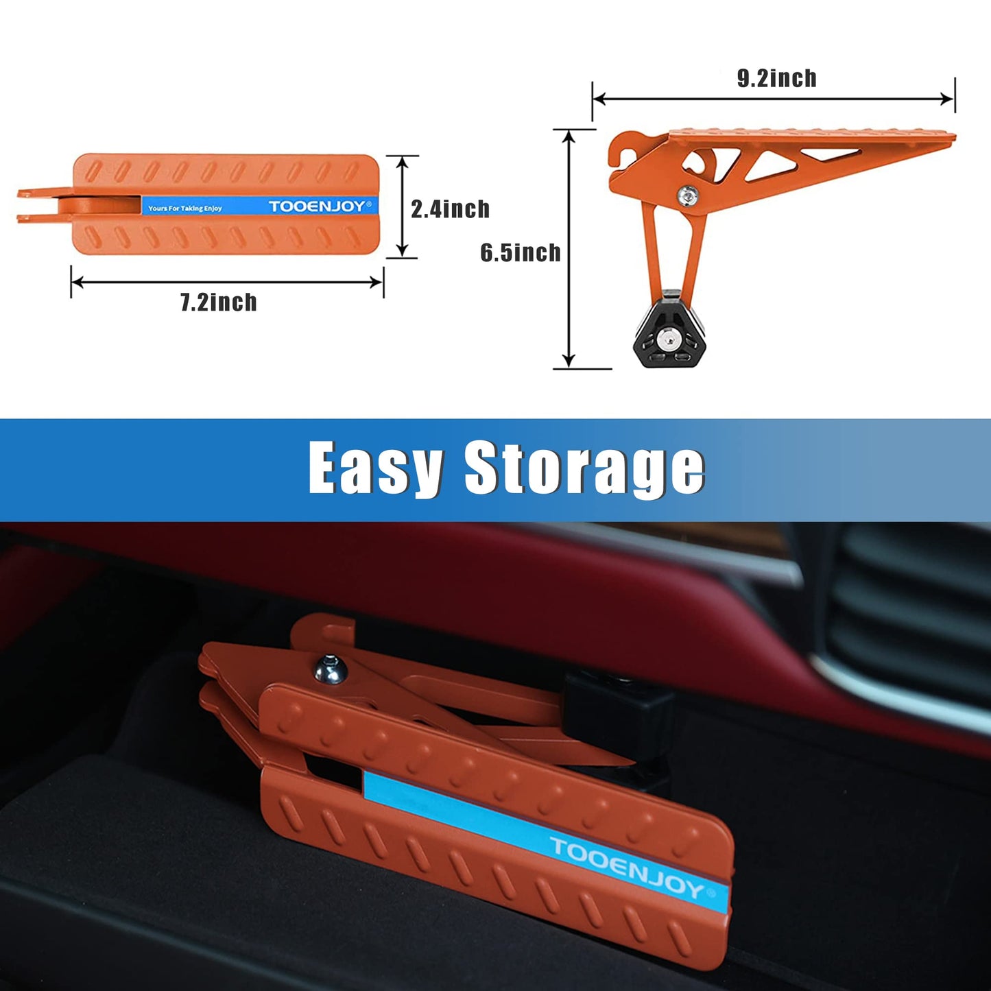 TOOENJOY Universal Fit Car Door Step, Foldable Roof Rack Door Step Up on Door Latch, Both Feet Stand Pedal Ladder, Easy Access to Rooftop for Most Car, SUV, Truck(Orange)