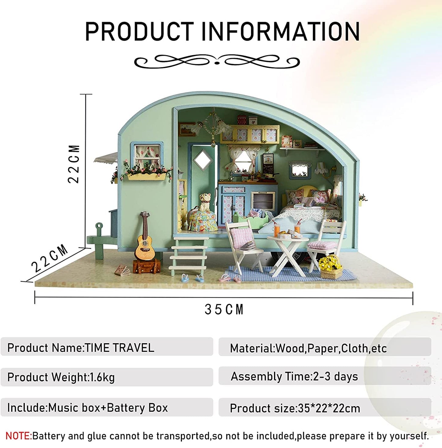 CUTEROOM DIY Miniature Wooden Caravan Dollhouse Kit with Furniture - Creative Mini Doll House Craft for Adults, Teens - Perfect Christmas Birthday Gift
