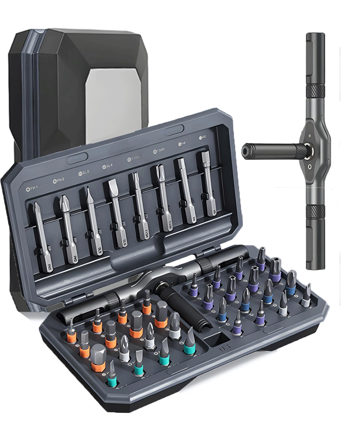 42 in 1 Magnetic Screwdriver Set, Ratchet Screwdriver Set, DIY Multi Bit Magnetic Drive Set with Detachable Ratchet Handle, Portable Compact Repair Tool Kit for Furniture Computer Bicycle, Grey
