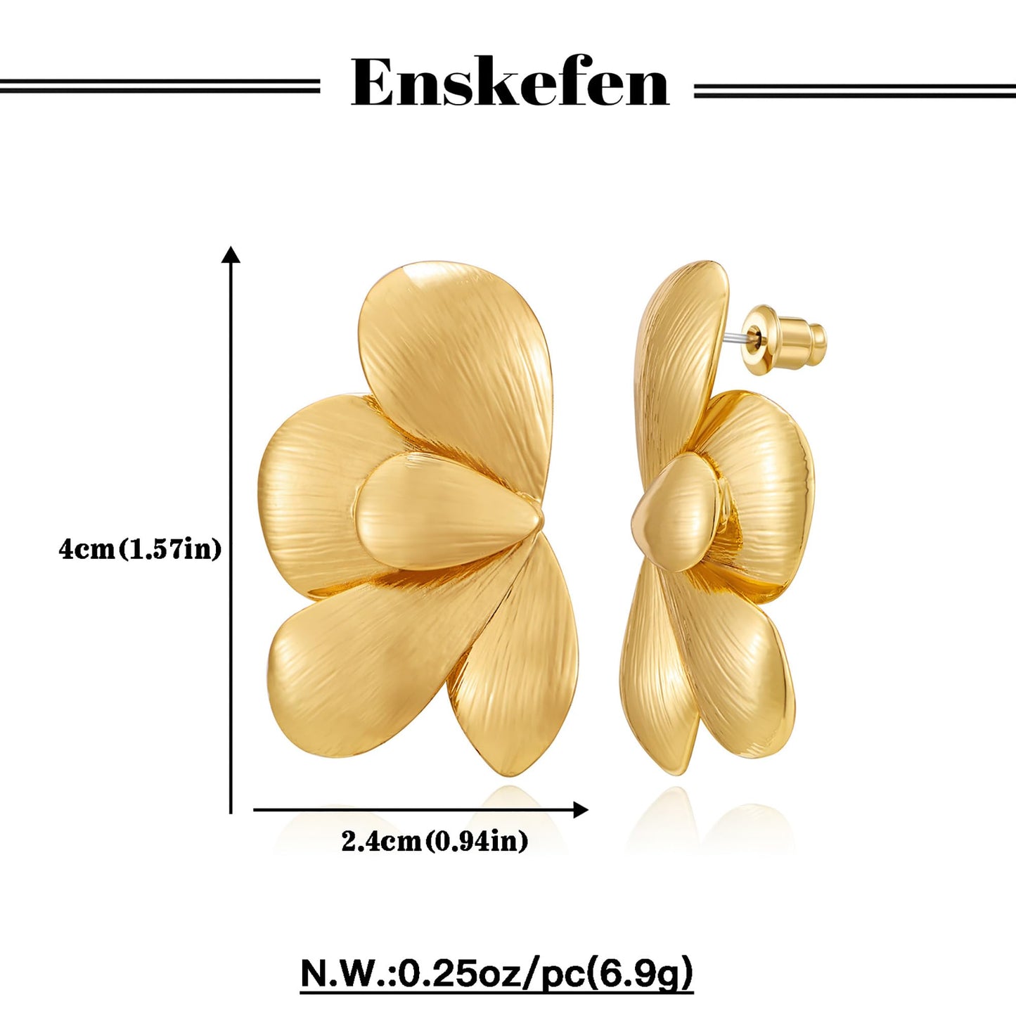 ENSKEFEN Gold Flower Earrings for Women Boho Vintage Bold Floral Earring Trendy Chunky Statement Summer Petal Earrings