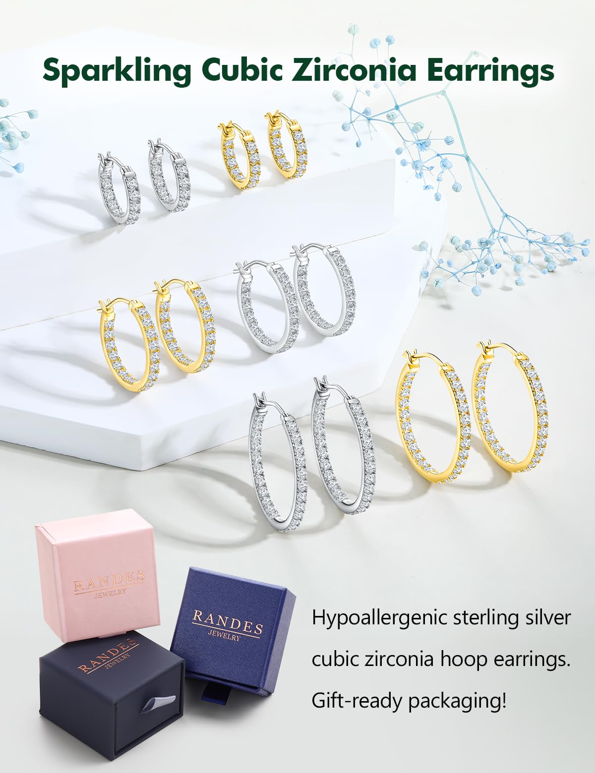 RANDES 15mm Chunky Cubic Zirconia Hoop Earrings for Women Trendy 925 Sterling Silver Small Hoops 1.5 Cttw Lab Created Diamond Earrings