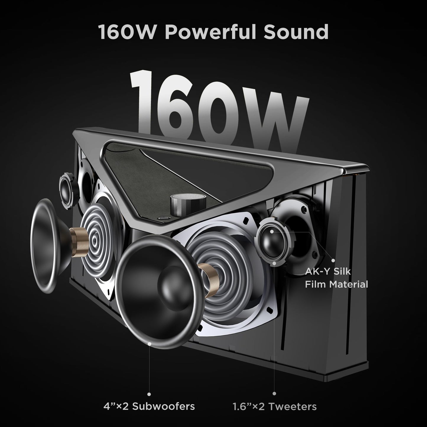 BUGANI Bluetooth Speaker Loud 160W,Waterproof Large Bluetooth Speaker Subwoofer Hi-Res Audio, 1-6H Playtime Party Outdoor Speakers for Camping, Beach, Gray