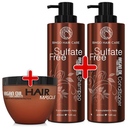 BINGO HAIR CARE Moroccan Argan Oil Shampoo, Conditioner and Hair Mask Set
