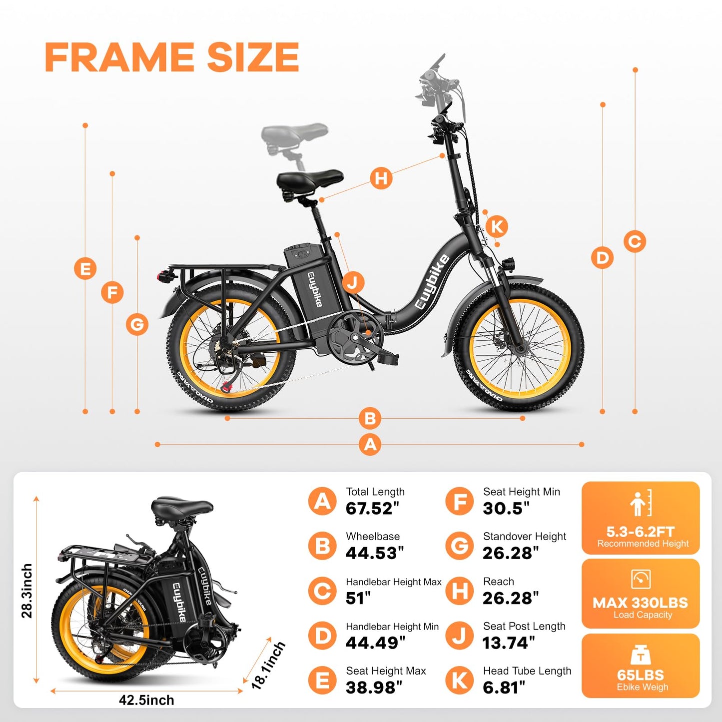 Folding Electric Bike for Adults with Peak 1000W Motor, 48V 20AH Battery up to 30MPH 80 Miles, 20" Fat Tire All Terrain Ebike, Front Suspension 7-Speed Commuter E Bike Black, Step-Thru, UL Certified
