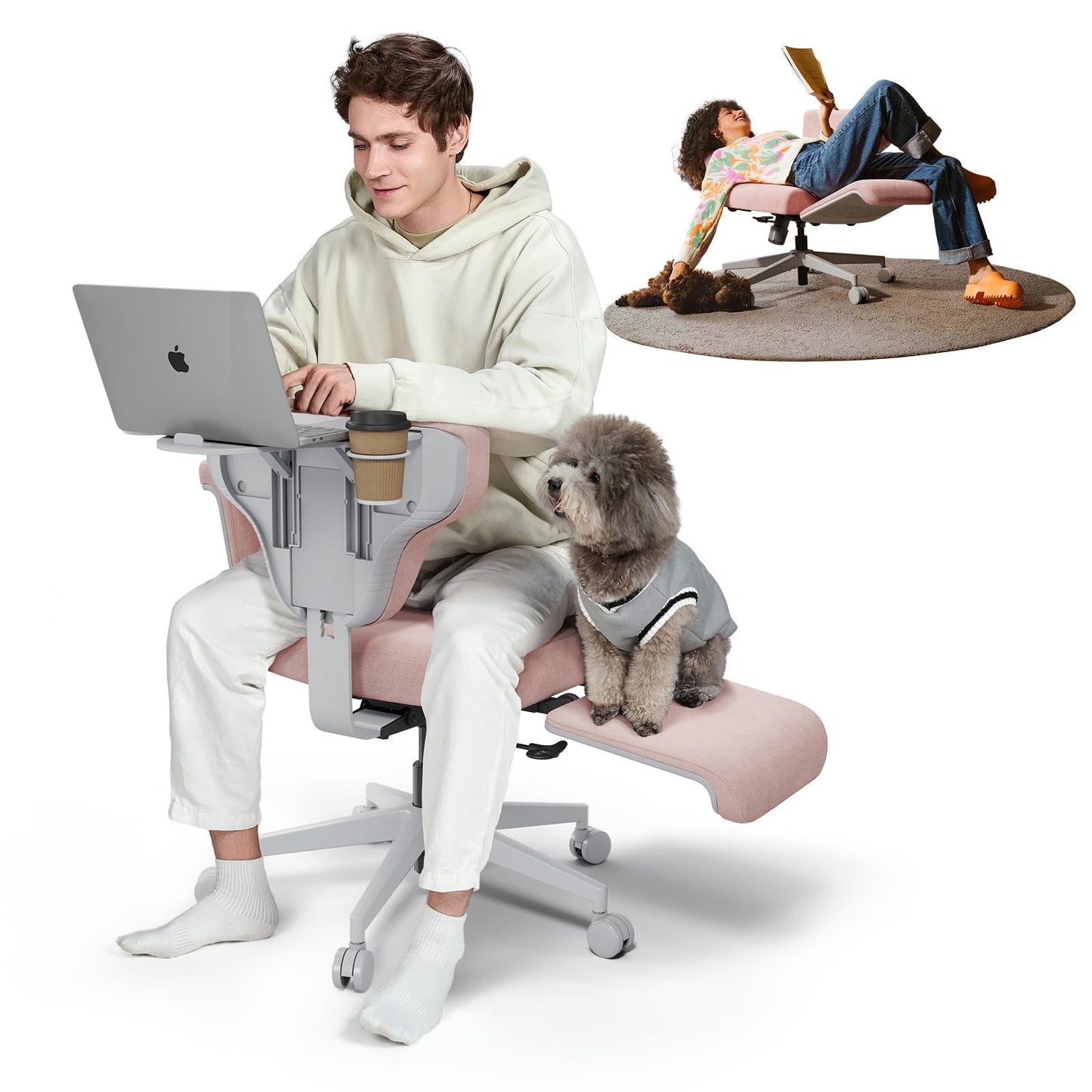Newtral Freedom-X Criss Cross Chair with Wheels & Amrests- Cross Legged Office Chair with Laptop Tray, Multi-Position Recliner Chair, Adjustable Ergonomic Chair, Relax, Work from Home