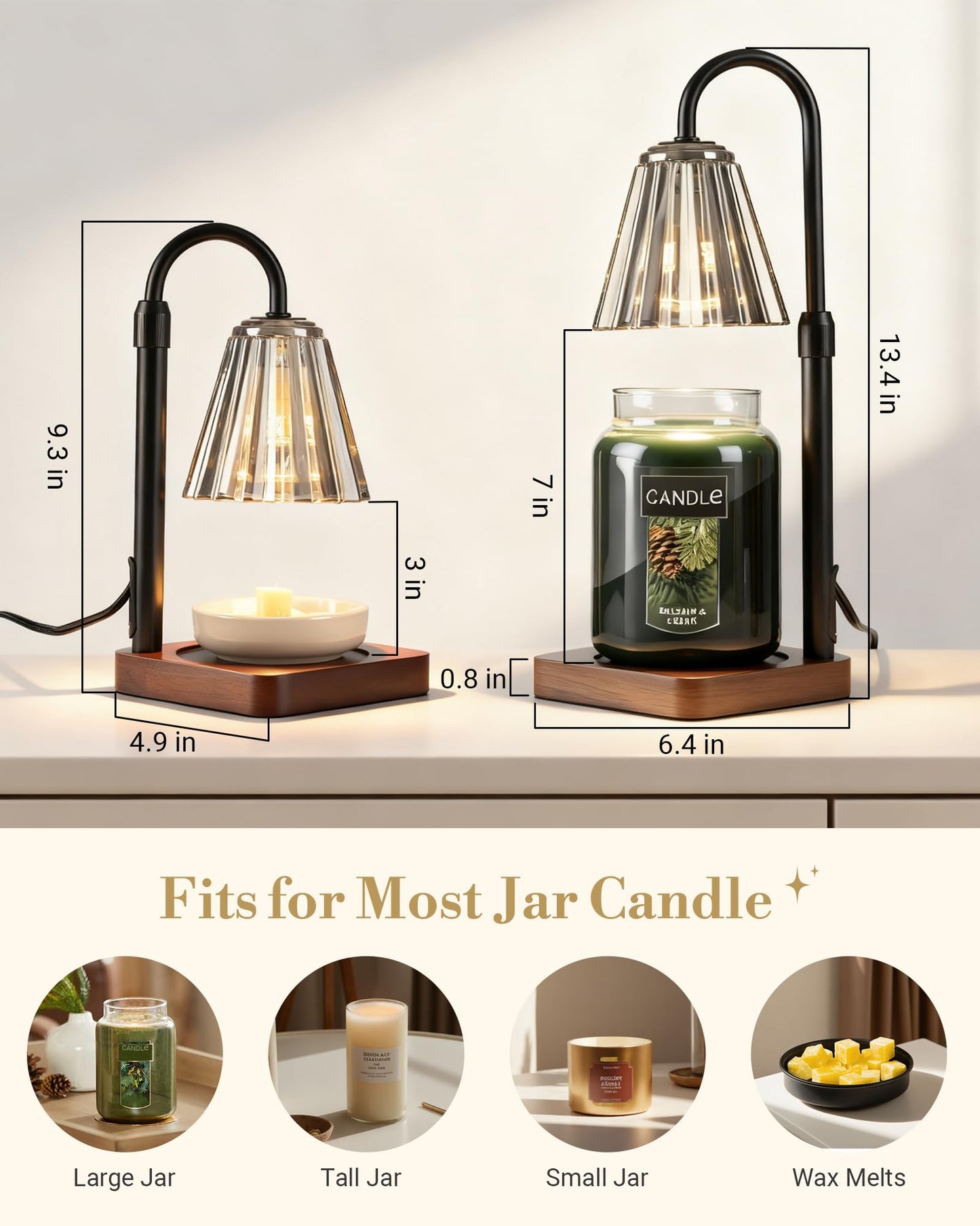 Marycele Black Candle Warmer Lamp with Timer & Dimmer Adjustable Height for Candle Jars, Mothers Day Gifts for Mom Birthday Gifts for Women Sister, Wax Candle Lamp Warmer Home Decor with 2 Bulbs