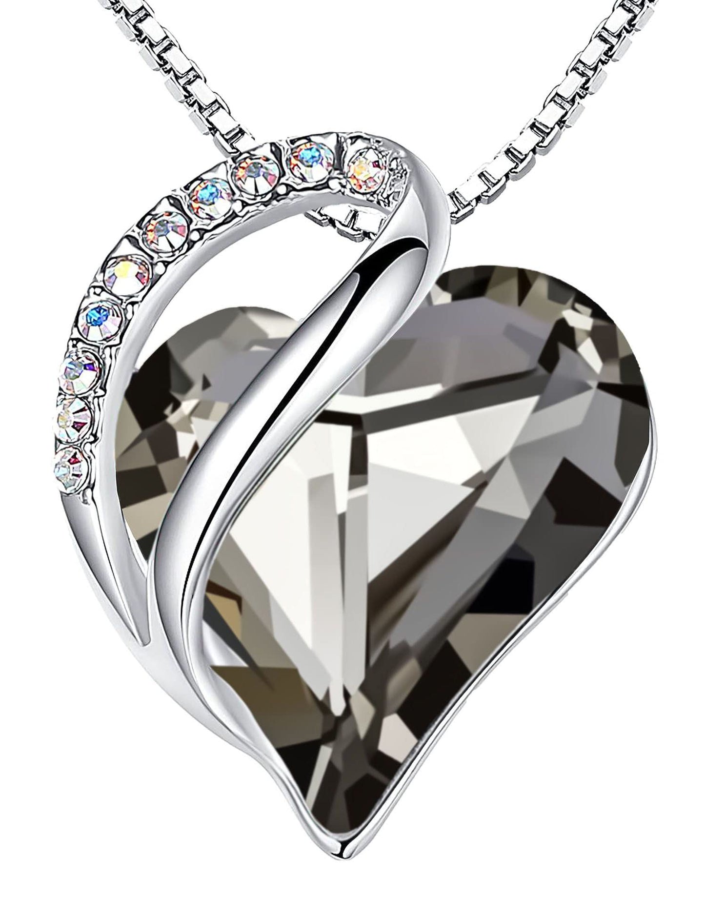 Leafael Gift Necklaces for Women, Infinity Love Heart Pendant with Crystal Black Healing Stone for Protection, Birthday Jewelry for Her, Mom,and Wife, Silver Plated, 18" + 2" Chain