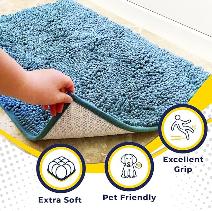 Muddy Mat® | Super Absorbent Door Mat Indoor, Microfiber Quick Dry Chenille Entryway Rug, Non-Slip Front Door Mat, Indoor Mats for Entryway, Machine Washable Pet Rug, Sky Blue 24"x35"