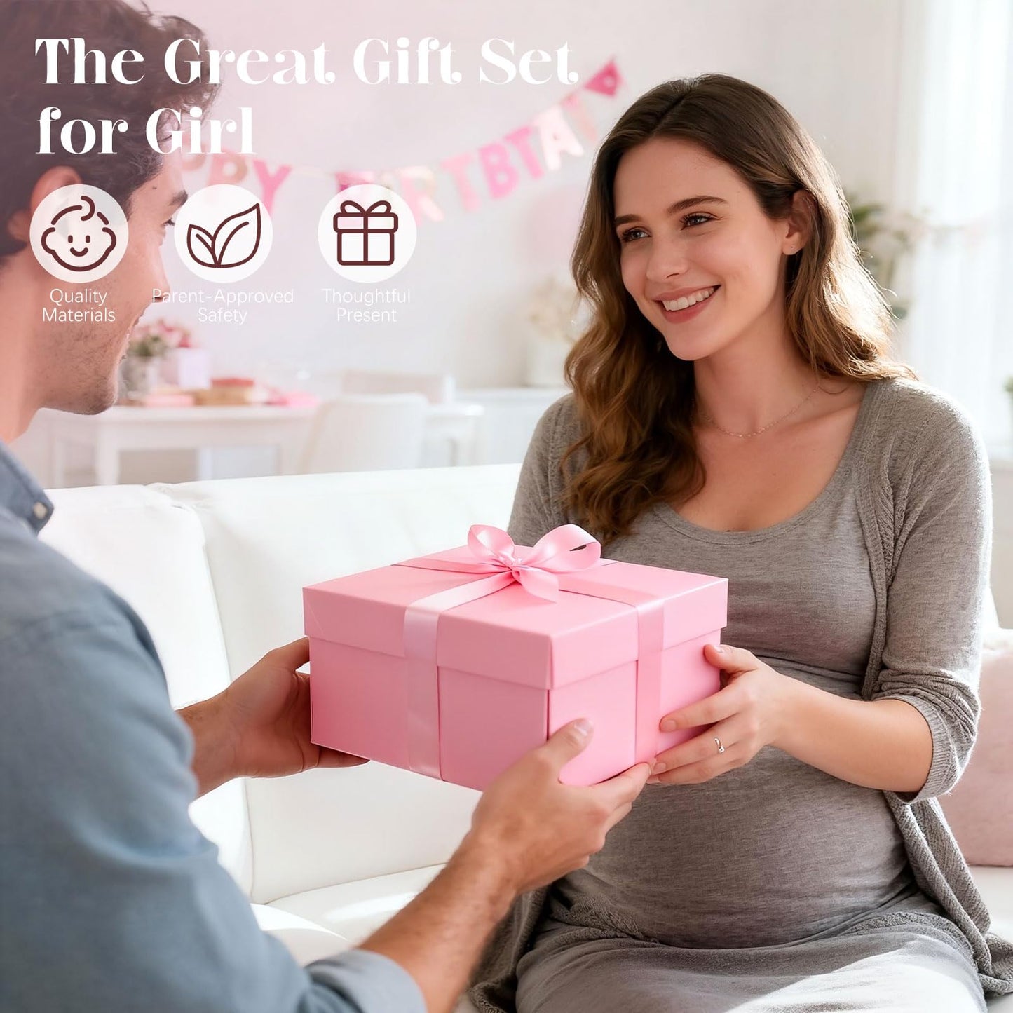 Golray Newborn Baby Girl Gifts New Born Cloths Baby Shower Gift with Bodysuit Cloth Soft Shoes/Socks/Blanket/Headband/Crochet Rabbit Toy/Greeting Card, New Born Essentials Baby Girl Gift Basket Stuff