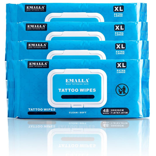 Emalla Tattoo Wipes, Extra Large 192pcs All in One Premium Tattoo Care Wipes to Clean Skin and Tattoo Aftercare Tattoo Supplies (4 Pack)
