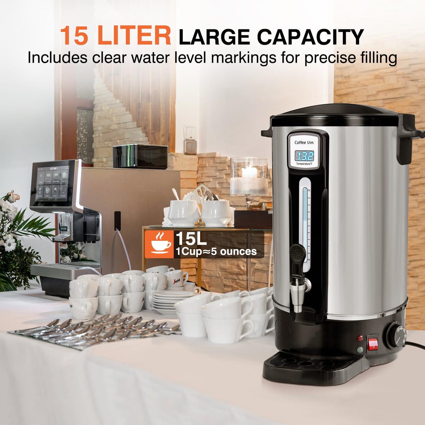alelarocr 50-Cup Commercial Coffee Urn - Stainless Steel Double-Wall Coffee Maker with Percolator & Keep-Warm Function - Ideal for Events, Offices, Parties, and Catering (50 Cups - Double Layer)