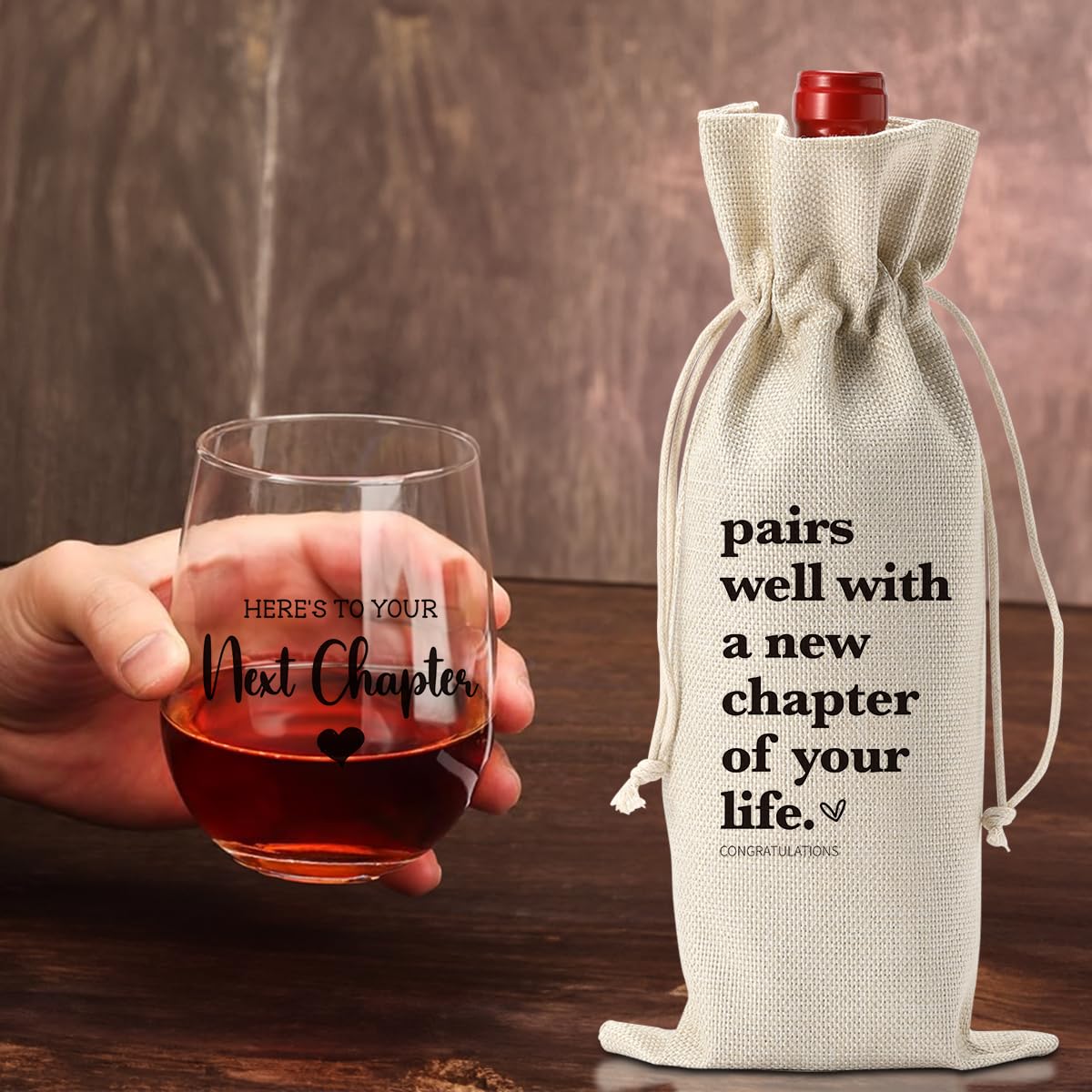 New Chapter Wine Bag Glass Set Farewell Gifts for coworkers Going Away Gift for Friends New Beginning New Business Owner New Job Gifts for Coworker Boss Teacher