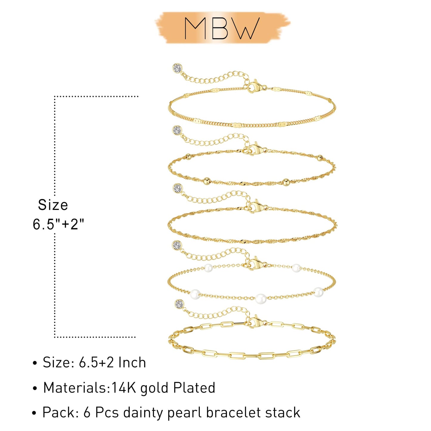 Pearl Bracelets for Women, Dainty 14K Gold Plated Bracelet Stack Thin Mariner Chain Bracelet Set Fashion Waterproof Minimalist Jewelry Link Bracelets Cute Bracelets for Women Trendy