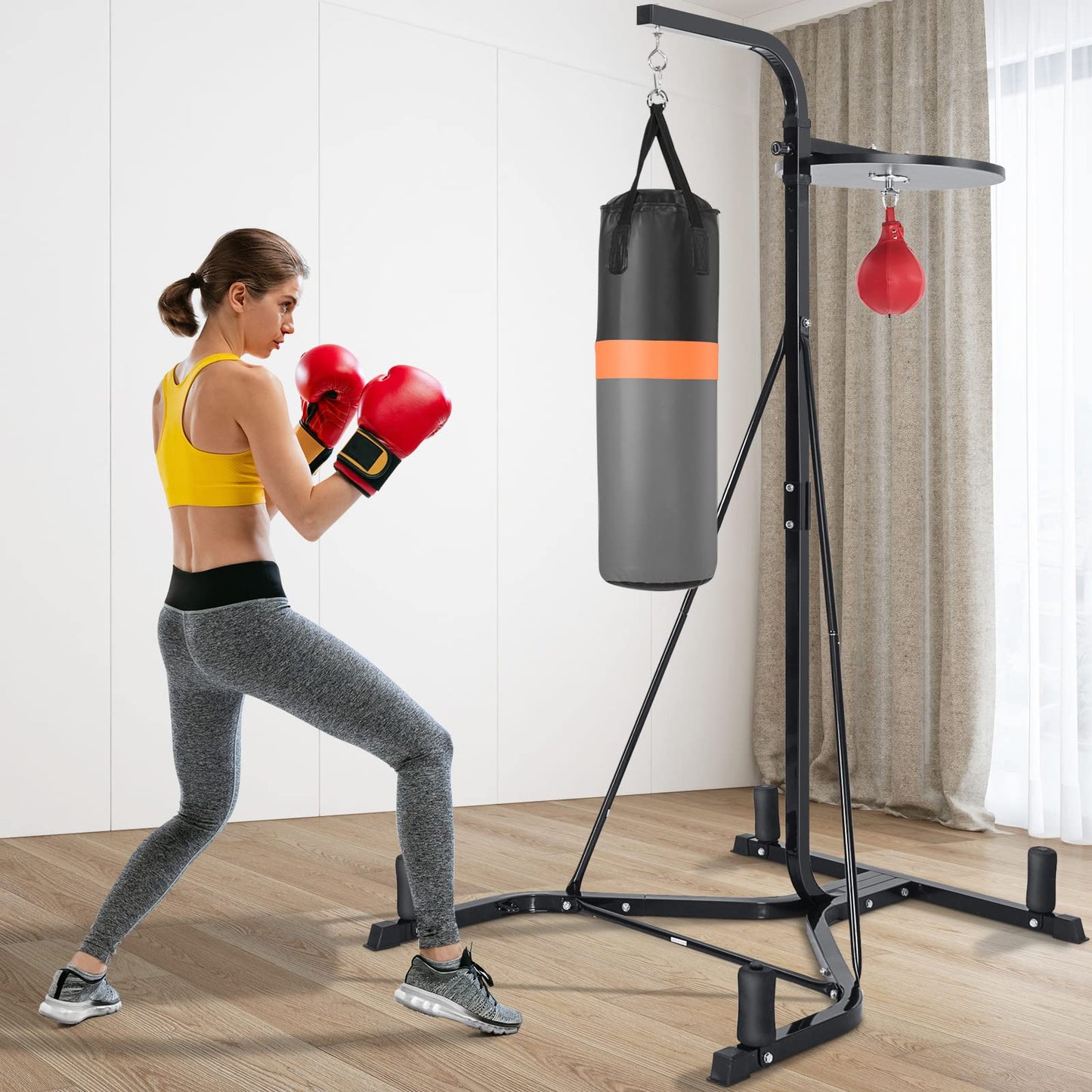 SPORFIT 2-in-1 Punching Bag Stand for Adults, Heavy Bag Stand with Height Adjustable Speed Bag, Weighted Base Hold Up to 220 LBS, Freestanding Boxing Equipment for Home Gym Fitness MMA Training