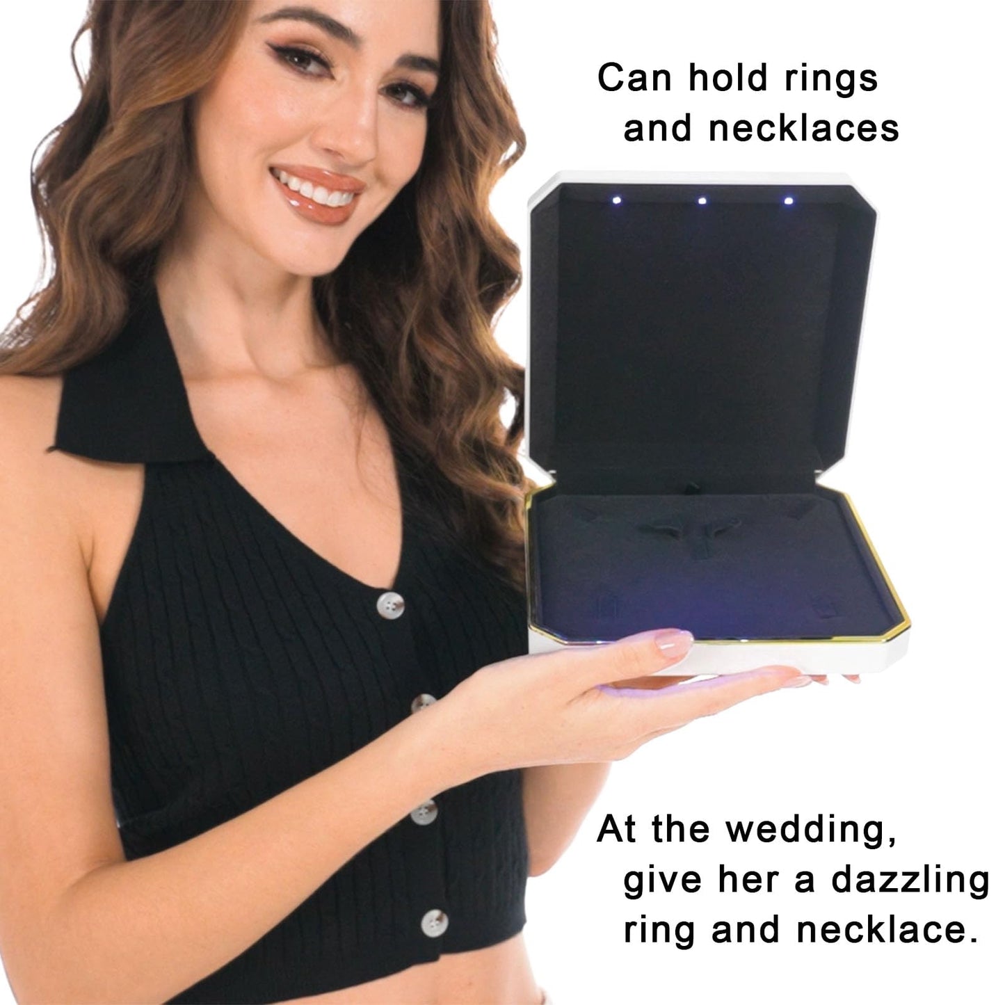 HSLFUAI Necklace Organizer with Led Light,Jewelry Box for Necklace, Necklace Box Gift,Jewelry Gift Box for Wedding, Birthday, Valentine' Day, Mother'S Day, Christmas(Gold)