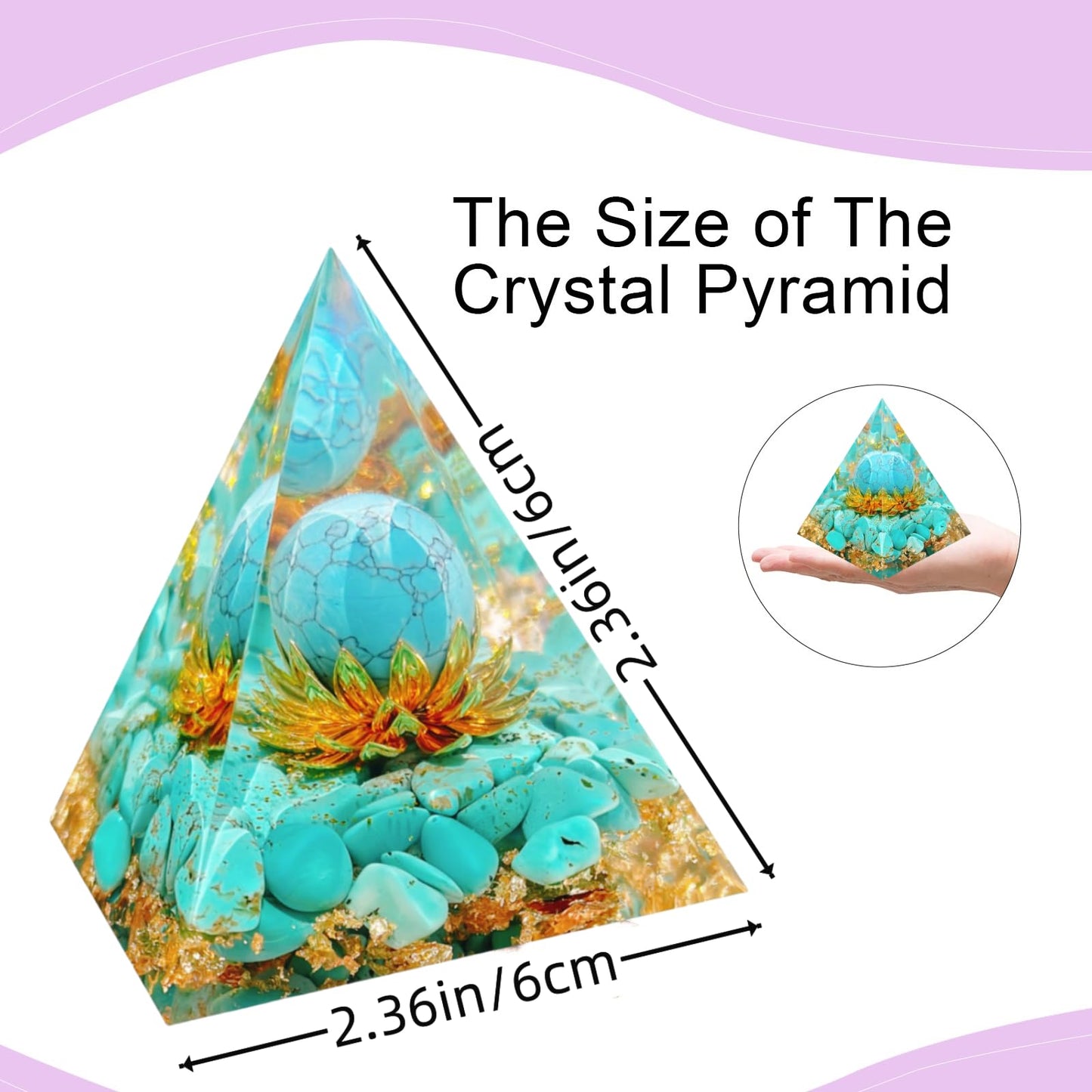 Saefheled The Flower of Life Orgone Pyramid, Natural Energy Turquoise Orgonite Crystal Healing Pyramid, for Reduce Stress, Balance Chakra, Meditation Attract Luck, Accumulate Wealth & Health (6cm)