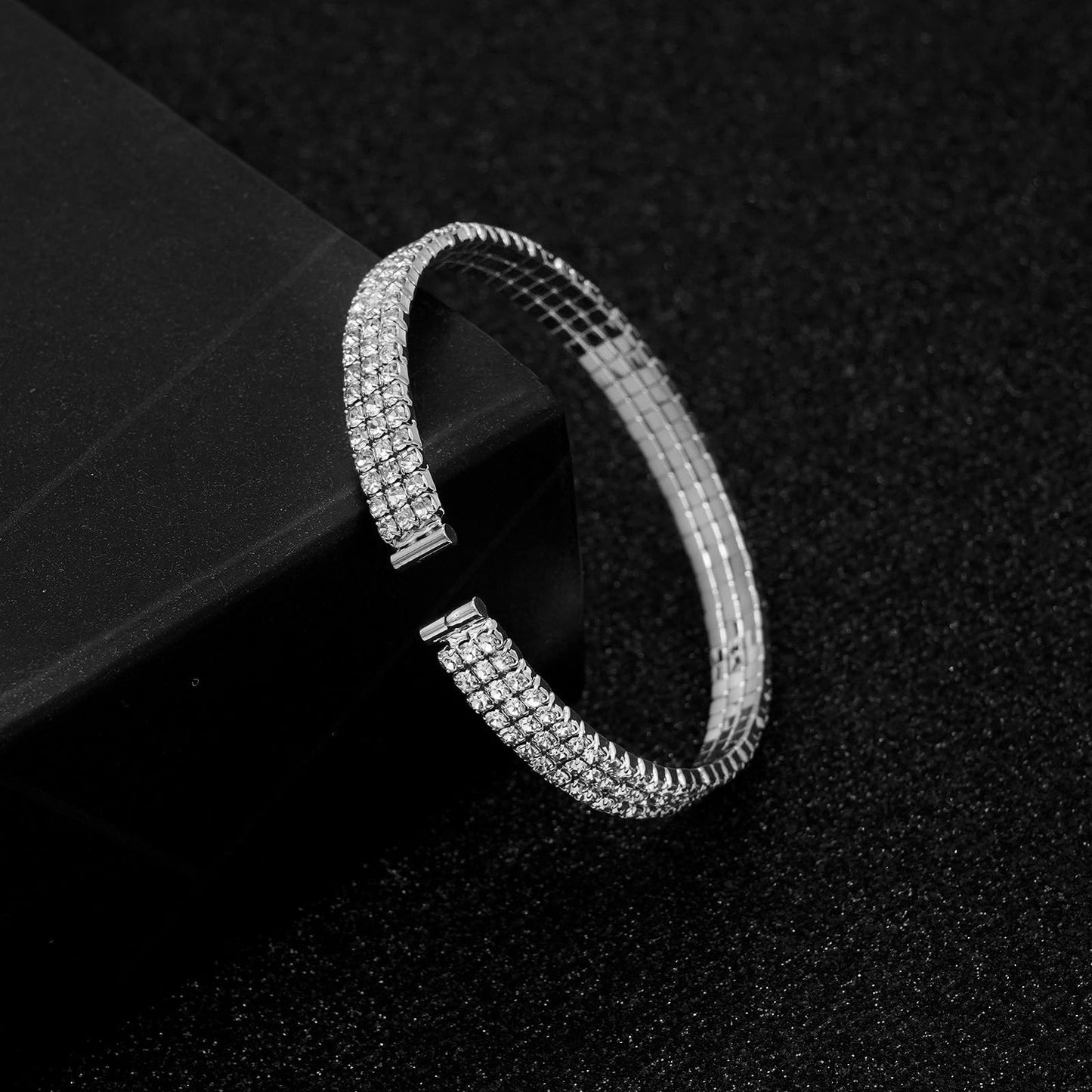Tidefire Rhinestone Tennis Cuff Bracelet for Women Crystal Bridal Bangle for Prom Wedding Party Dating (1200 Silver)
