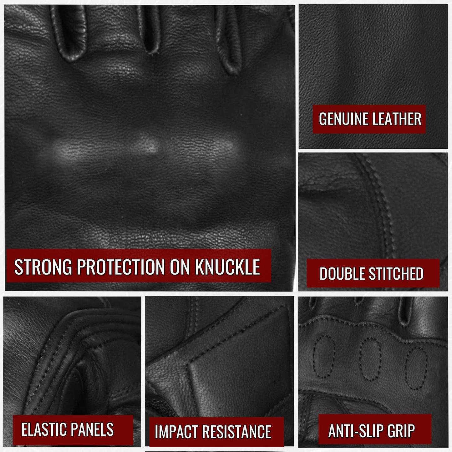 Jackets 4 Bikes Motorcycle Gloves - Premium Leather for Men, Touchscreen, Non-Slip, Motorbike Cruiser Street Biker Protector BlackRed XXL