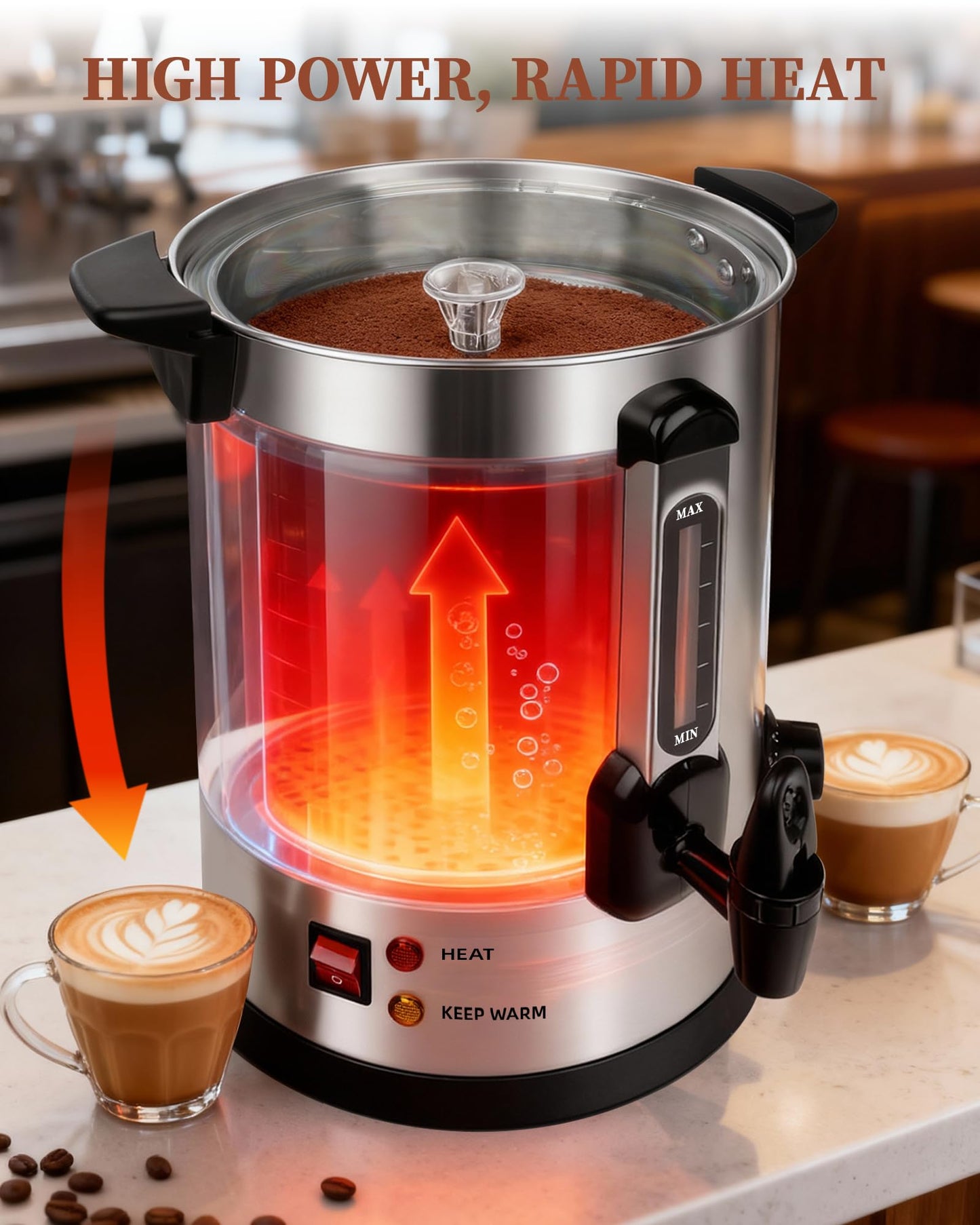 Xeoca Commercial Coffee Urn, 100 Cup Coffee Maker and Hot Water Urn, 1500W Fast-Brewing Percolator for Business, Parties, Catering, and Large Gatherings (100 Cups)
