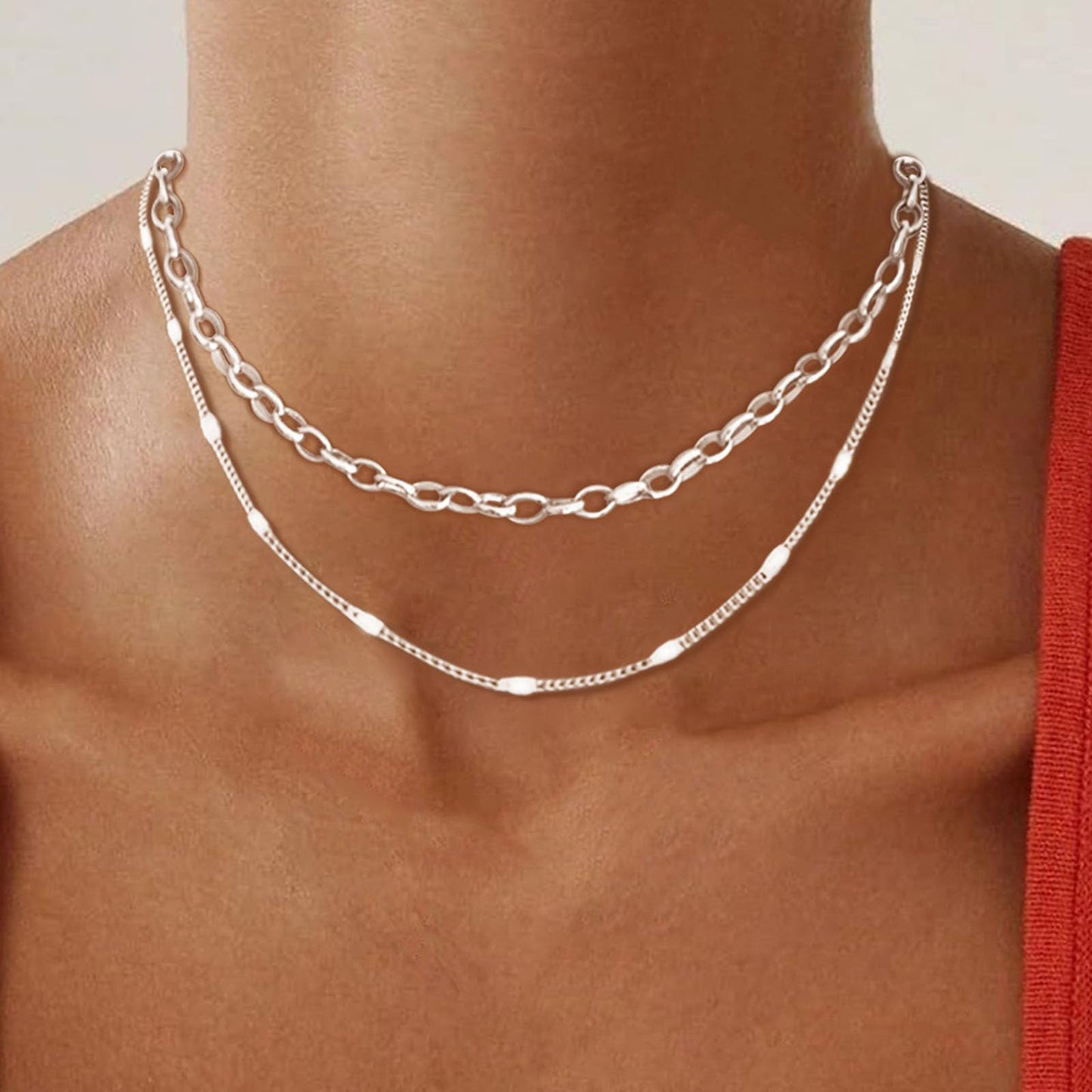 OGD Silver Necklace for Women 925 Silver Plated Trendy CZ Charms Dainty Circle Rondelle Pendant Choker Necklace for Women Two-Toned Cubic Zirconia collar Necklace Hypoallergenic Delicate Jewelry