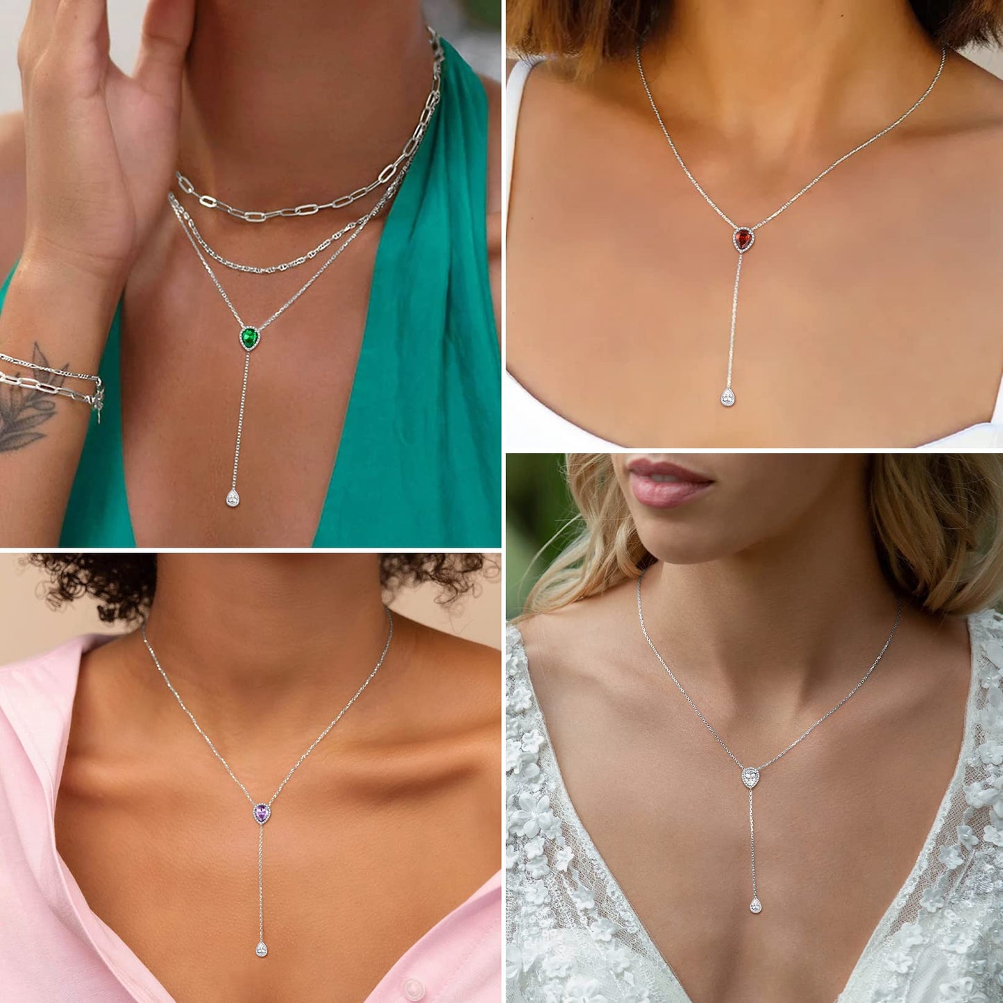 FOCALOOK Synthetic Aquamarine Pear Pendant March Birthstone Necklace for Women Mom Daughter 925 Sterling Silver Birth Gemstone Jewelry