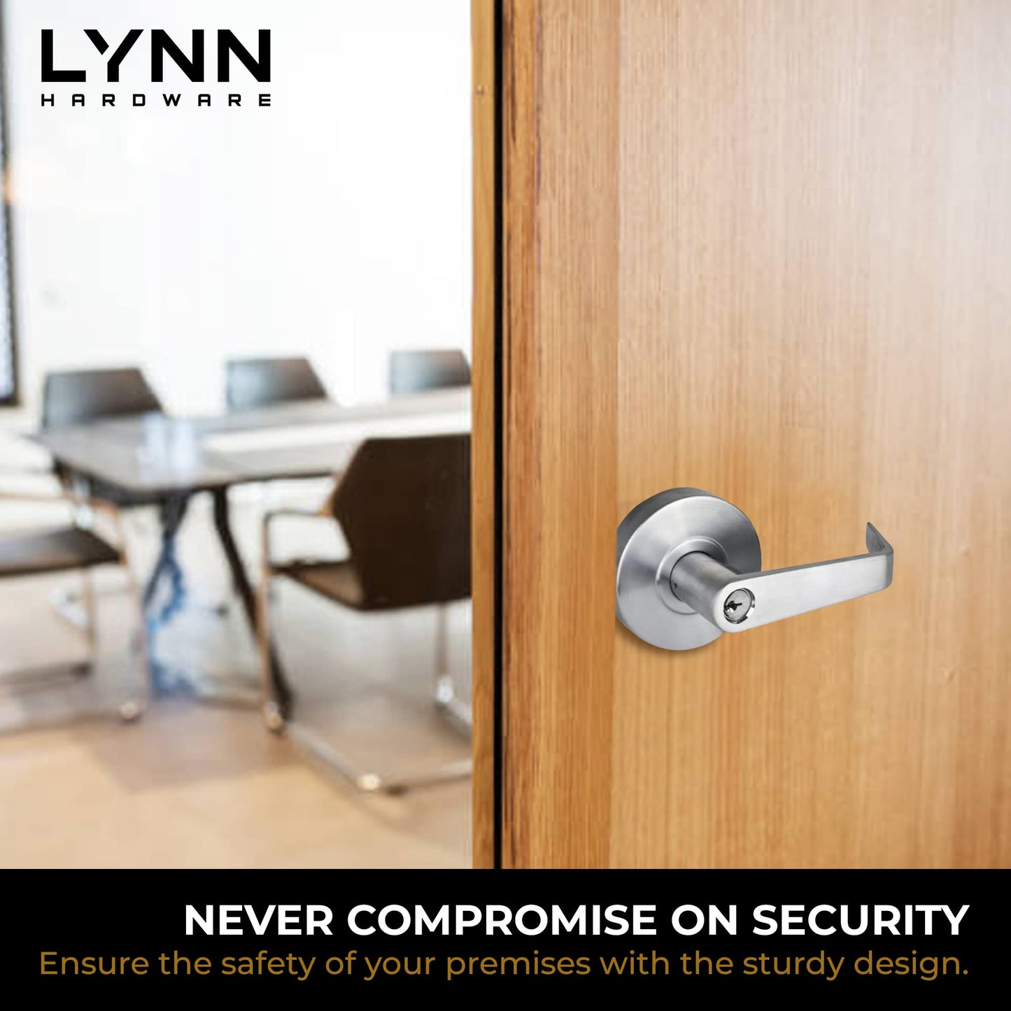 LYNN HARDWARE - Classroom - Commercial Door Lock - Heavy-Duty Designer Handles for Doors - Durable Grade 2 Indoor Locks for Doors - Cylindrical Door Handle Lock - ADA Compliant - Satin Chrome