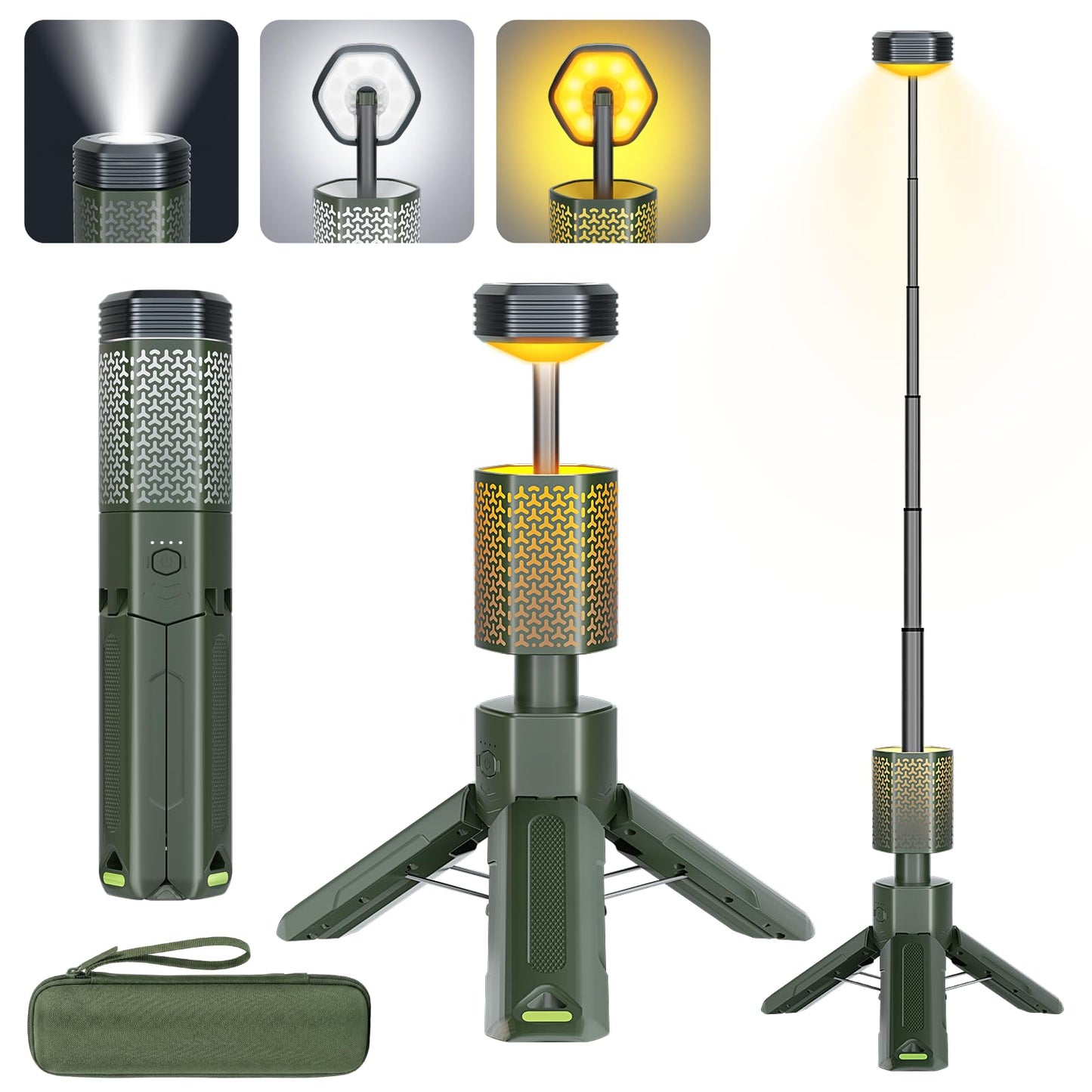 Telescopic Camping Lights, Rechargeable 10500mAh Camping Lantern with Storage Bag, Waterproof LED Camping Lamp with Magnetic, Portable Outdoor Tent Light for Camping,Hiking,Emergency,Fishing (Green)