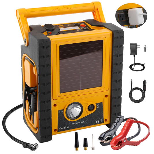 2000A Peak Car Battery Jump Starter with Air Compressor, All in One Heavy Duty 12V Battery Jump Box (All Gas 8.5L Diesel), Portable Power Station with 400W Inverter, AC/DC/USB Ports and LED Lights