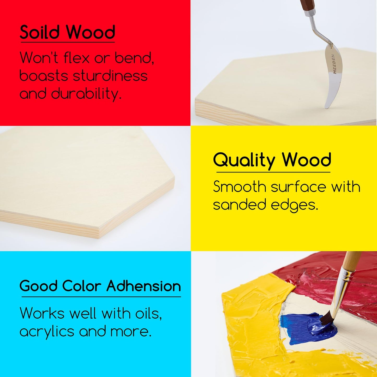MEEDEN Hexagon Wood Canvas Panels: 3/4" Deep Wooden Canvas Panels - 4-Pack Cradled Wood Art Boards for Pouring Art, Crafts, Painting (8x9 inches)